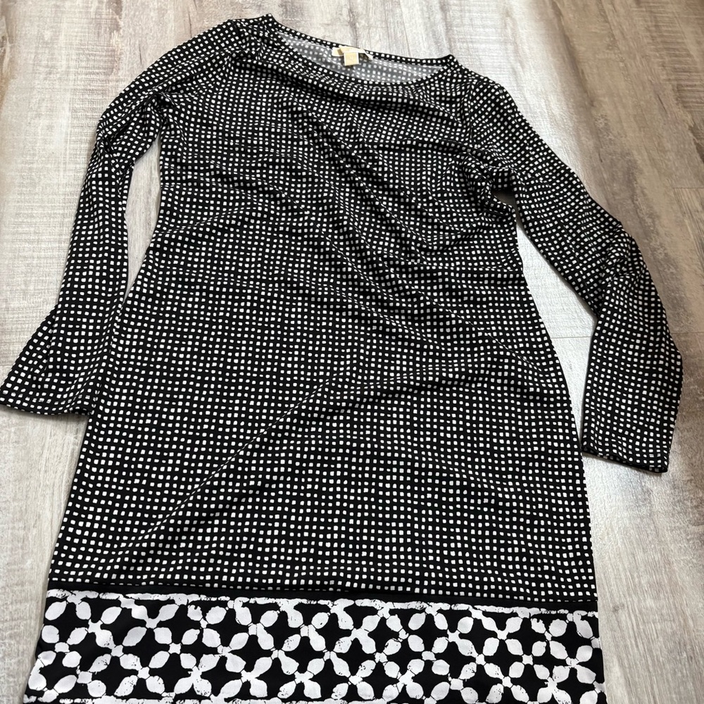Michael Michael Kors Geometric Print Black White Longsleeve Mini Dress